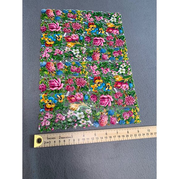 Vintage Germany Die-Cut Scrap Sheet Floral #1109 Design 13" x 9.5" - Picture 4 of 6